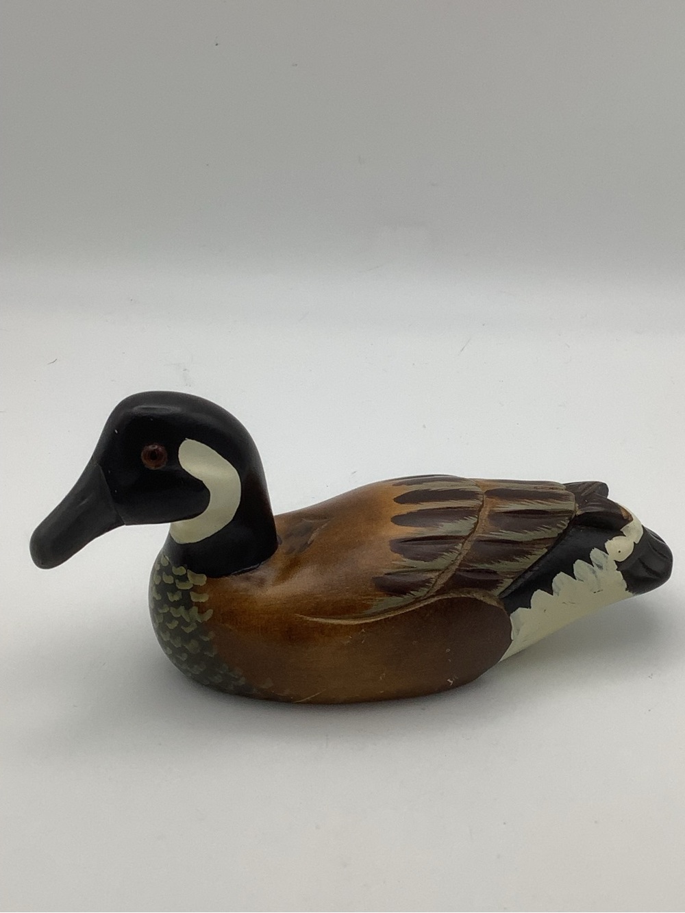 Hand-Painted Brown & Black Duck Decoy Figurine
